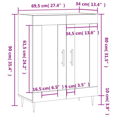 vidaXL Dressoir 69,5x34x90 cm bewerkt hout wit