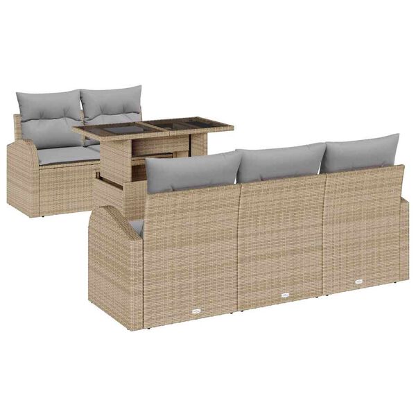 vidaXL Tuin Sofa Set met kussen met kussen 6 pcs Beige Poly Rattan