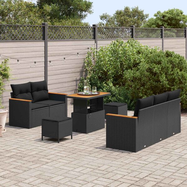 vidaXL Tuinbankenset 8 pcs Zwart poly rattan