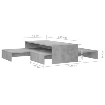 vidaXL Salontafelset 100x100x26,5 cm spaanplaat betongrijs