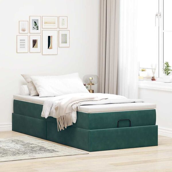 vidaXL Ottoman bed met matras 100x200 cm fluweel donkergroen