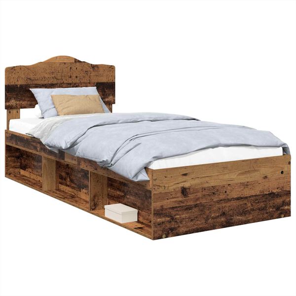 vidaXL Bedframe met hoofdeinde Oudhout 90 x 200 cm Massief grenenhout