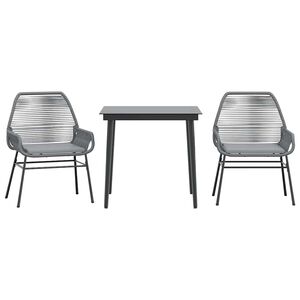 vidaXL 3-delige Tuinset met kussens poly rattan glas grijs