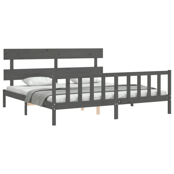 vidaXL Bedframe met hoofdbord massief hout grijs 200x200 cm