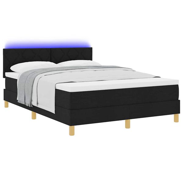 vidaXL LED Box Spring Bed met matras met LED Zwart 140 x 200 cm Stof