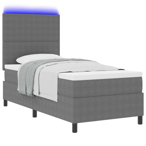 vidaXL LED Box Spring Bed Lichtgrijs en wit. 90 x 190 cm Katoen Stof