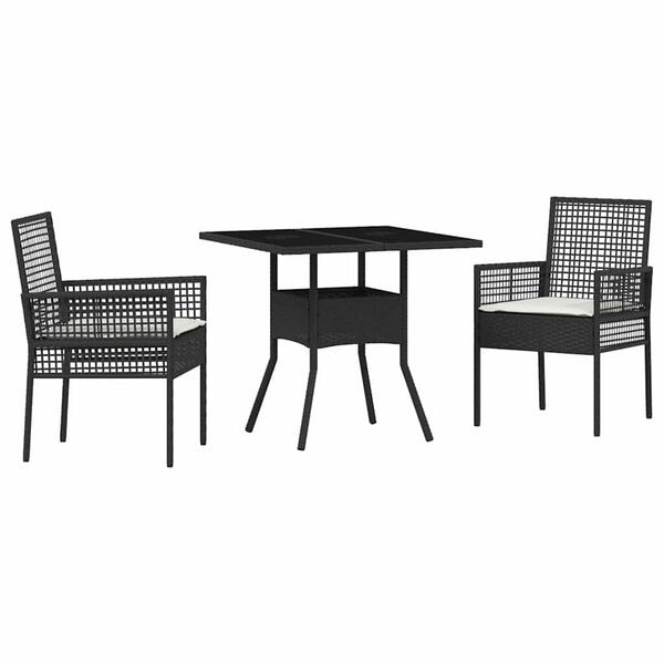 vidaXL Tuin eettafelset 3 pcs Zwart poly rattan