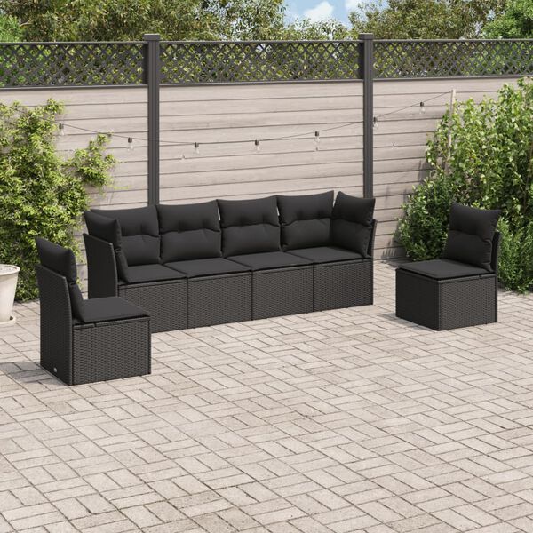 vidaXL 6-delige Loungeset met kussens poly rattan zwart