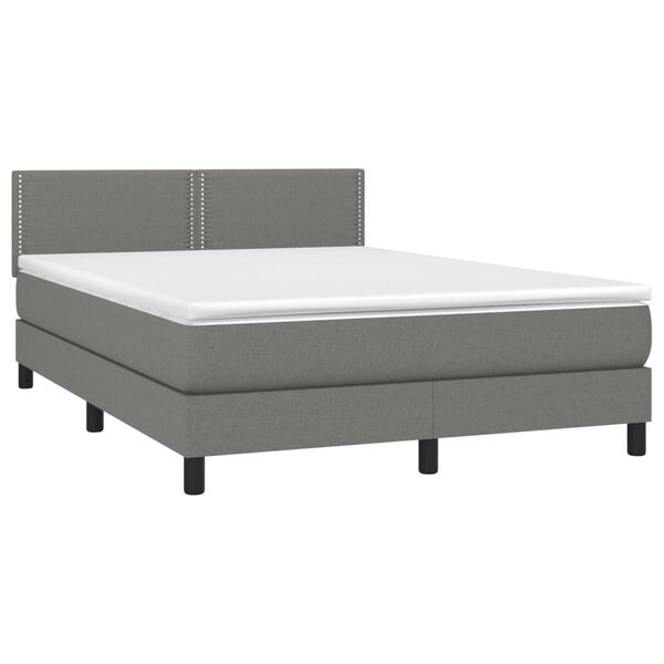 vidaXL Boxspring met matras en LED stof donkergrijs 140x190 cm