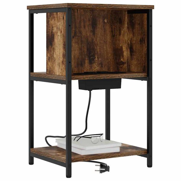 vidaXL Nachtkastje Gerookt eiken 38 x 31 x 61 cm Bewerkt hout