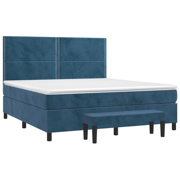 vidaXL Boxspring met matras fluweel donkerblauw 180x200 cm