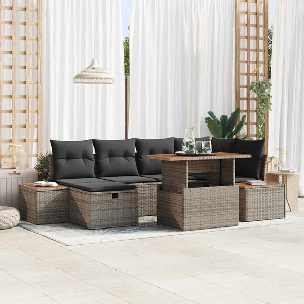 vidaXL Tuin Sofa Set 7 pcs Grijs poly rattan