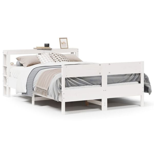 vidaXL Bedframe zonder matras massief grenenhout wit 150x200 cm