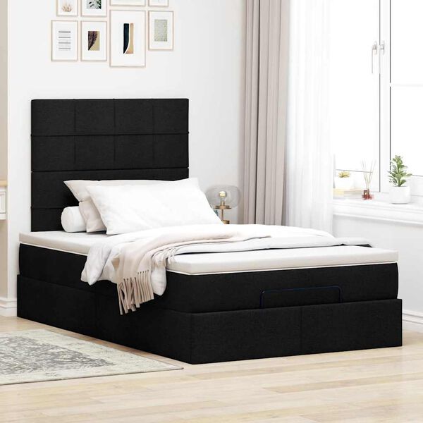 vidaXL Ottoman bed met matras 120x190 cm stof zwart