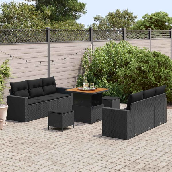 vidaXL Tuin Sofa Set 9 pcs Zwart Poly rattan en gepoedercoat staal
