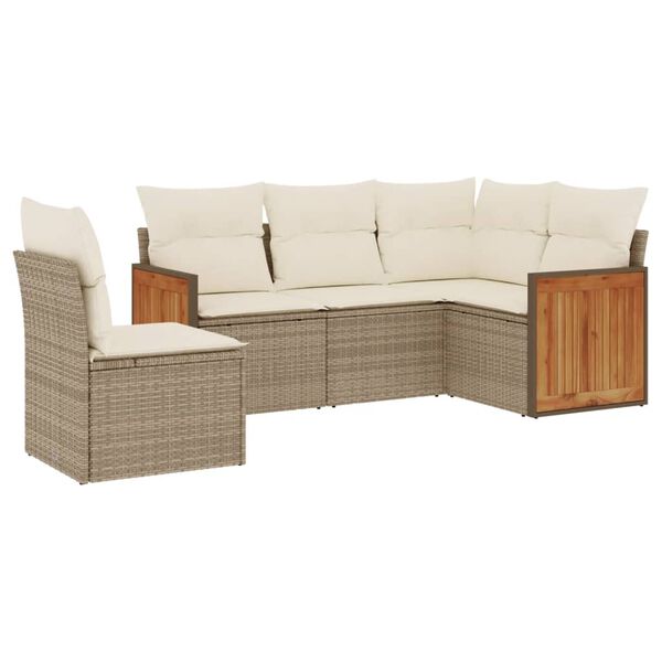 vidaXL 5-delige Loungeset met kussens poly rattan beige