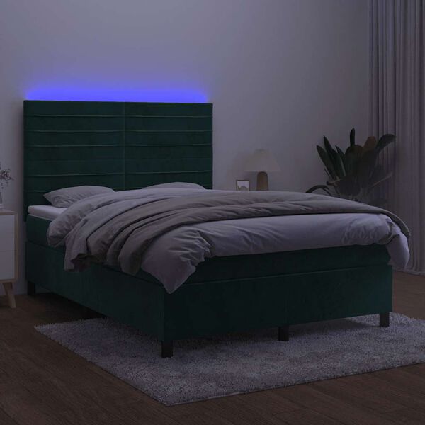 vidaXL Boxspring met matras en LED fluweel donkergroen 140x190 cm