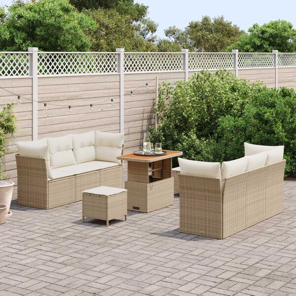 vidaXL Tuin Sofa Set 9 pcs Beige poly rattan