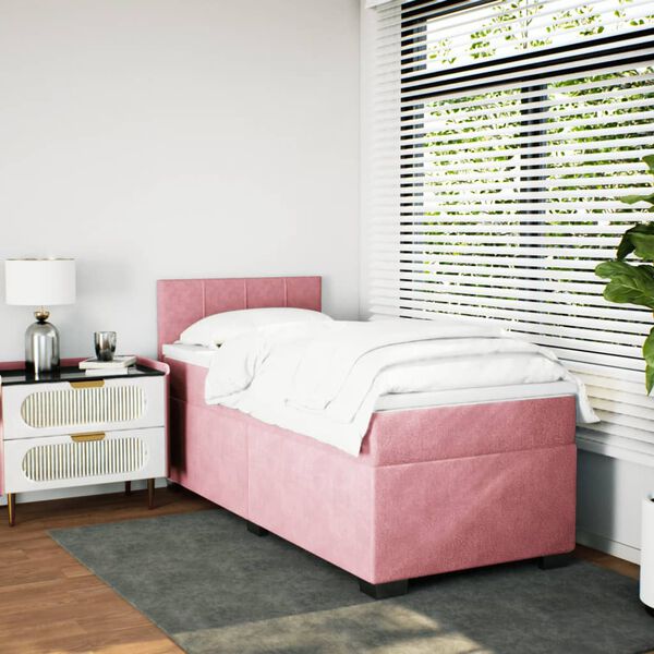 vidaXL Boxspring met matras fluweel roze 90x200 cm