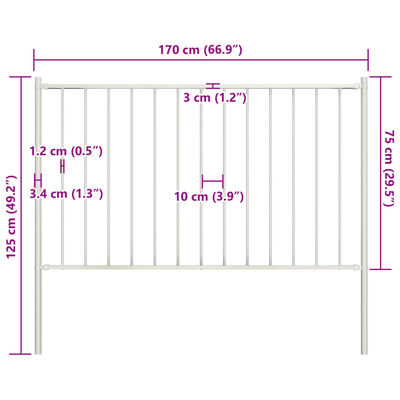 vidaXL Hekpaneel met palen 1,7x0,75 m gepoedercoat staal wit