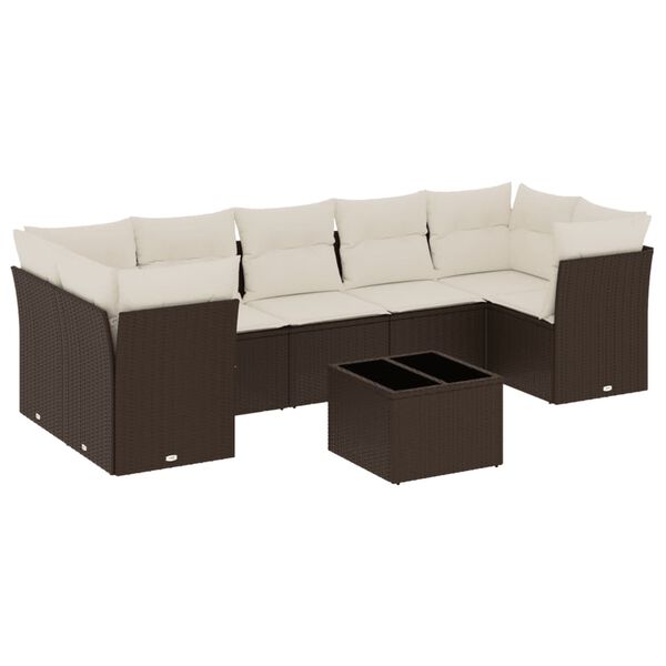 vidaXL 8-delige Loungeset met kussens poly rattan bruin
