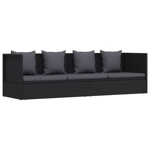vidaXL Tuinbed met kussens poly rattan zwart