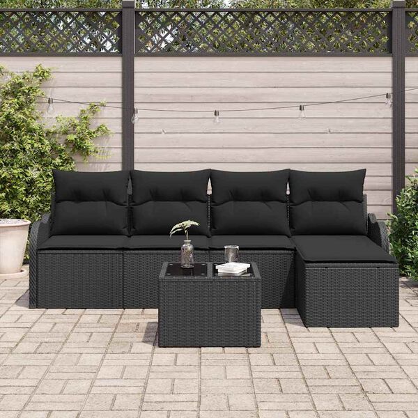 vidaXL Tuin Sofa Set met kussen met opslag 6 pcs Beige Poly riet
