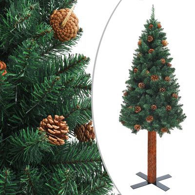 optioneel Weggelaten spiegel vidaXL Kerstboom met echt hout en dennenappels smal 180 cm PVC groen online  kopen | vidaXL.be