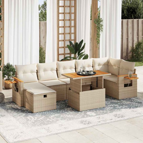vidaXL 5-delige Loungeset met kussens poly rattan beige