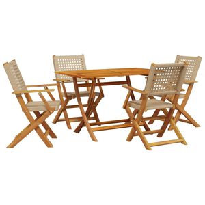 vidaXL 5-delige Tuinset poly rattan en massief hout beige