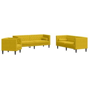 vidaXL 3-delige Loungeset Chesterfield met bolsters fluweel geel