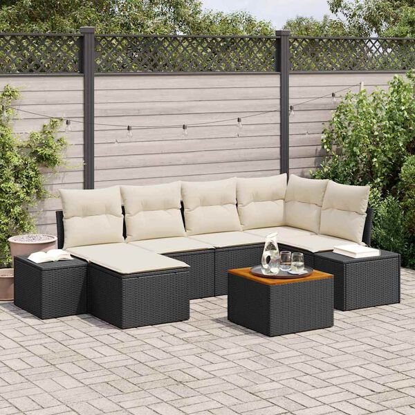 vidaXL Tuin Sofa Set 7 pcs Zwart en wit