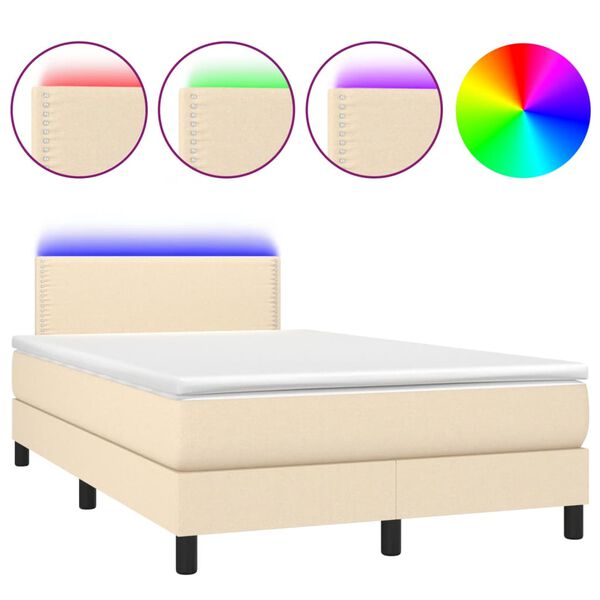 vidaXL Boxspring met matras en LED stof cr&egrave;mekleurig 120x190 cm