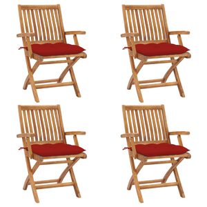 vidaXL Opklapbare stoelen met kussens, 4 stuks, massief teakhout