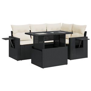 vidaXL 5-delige Loungeset met kussens poly rattan zwart