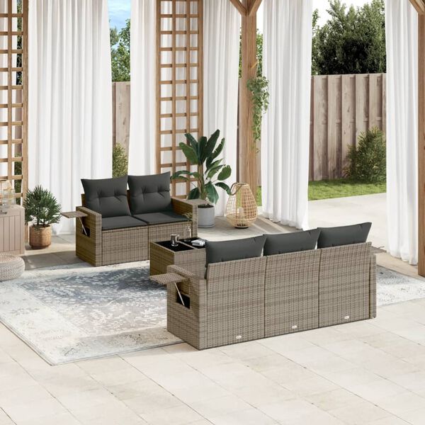 vidaXL 6-delige Loungeset met kussens poly rattan grijs