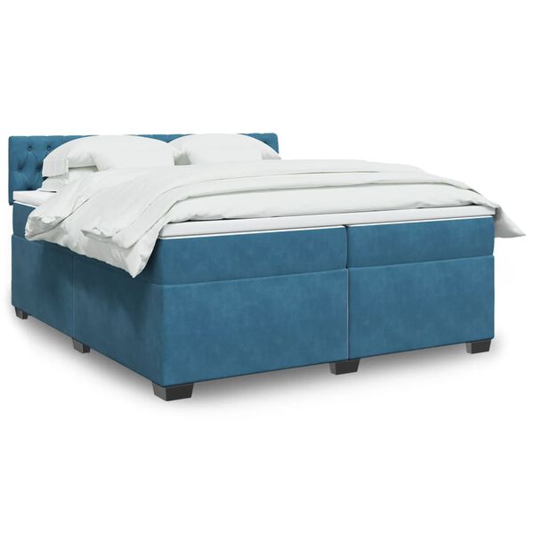 vidaXL Boxspring met matras fluweel blauw 200x200 cm