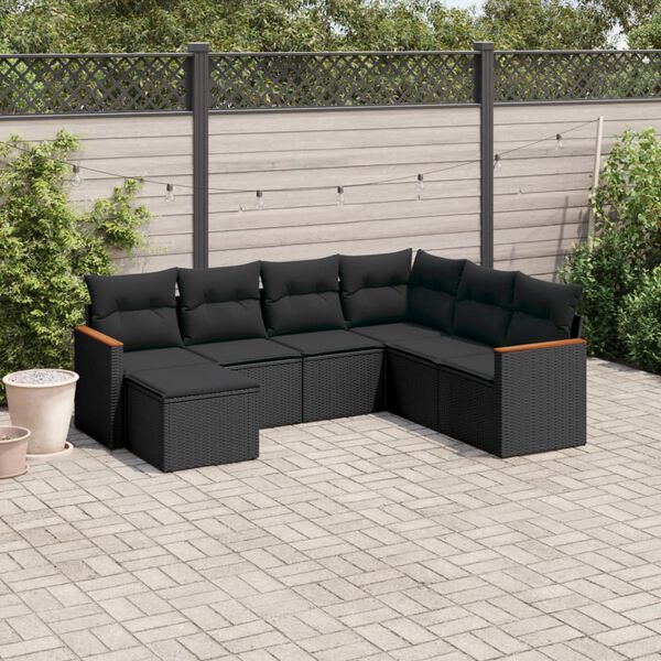 vidaXL 7-delige Loungeset met kussens poly rattan zwart