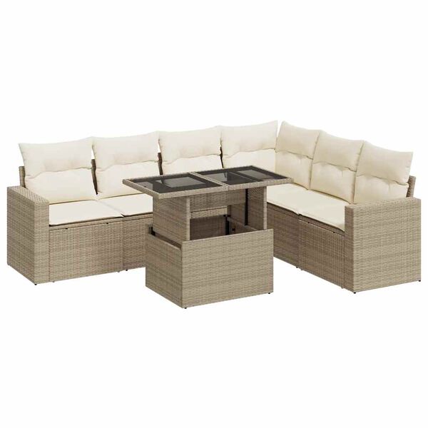 vidaXL 7-delige Loungeset met kussens poly rattan beige