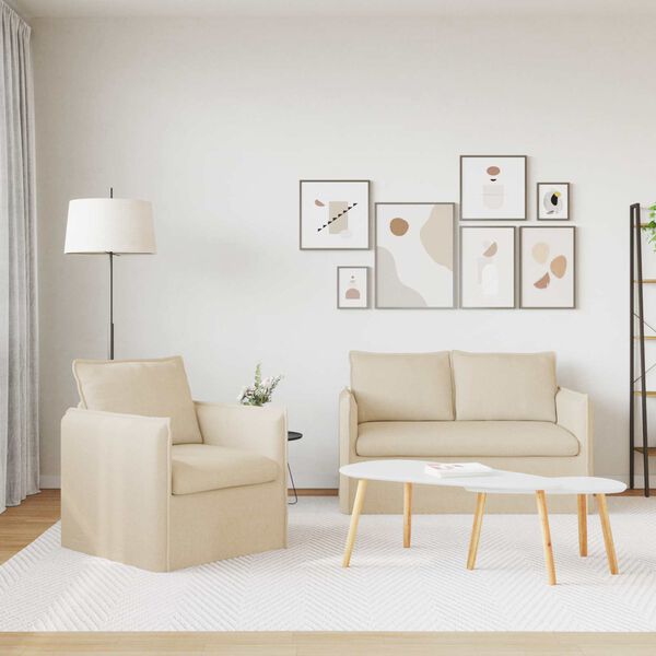 vidaXL Bank 120cm 2 pcs Cr&egrave;me Metaal