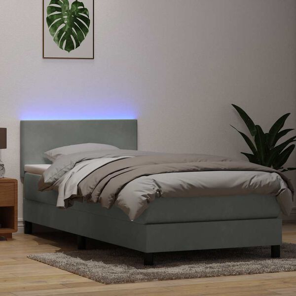 vidaXL Boxspring met matras en LED fluweel lichtgrijs 90x220 cm