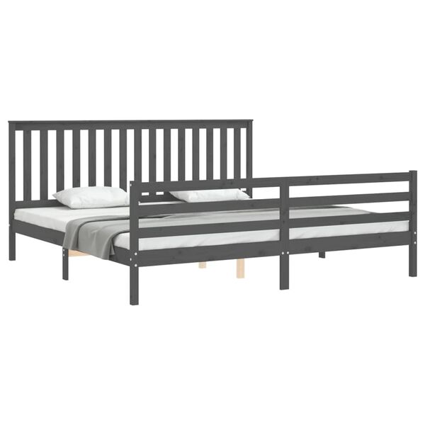 vidaXL Bedframe met hoofdbord massief hout grijs 200x200 cm