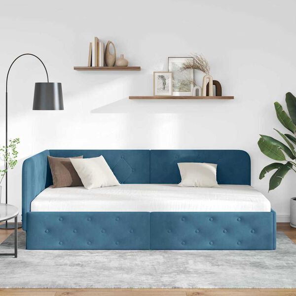 vidaXL Hoekbedframe met hoofdeinde Blauw 90 x 190 cm Fluweel