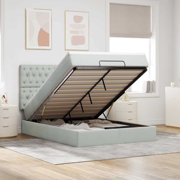 vidaXL Ottoman bed met matrassen en LED's 140x190cm fluweel lichtgrijs