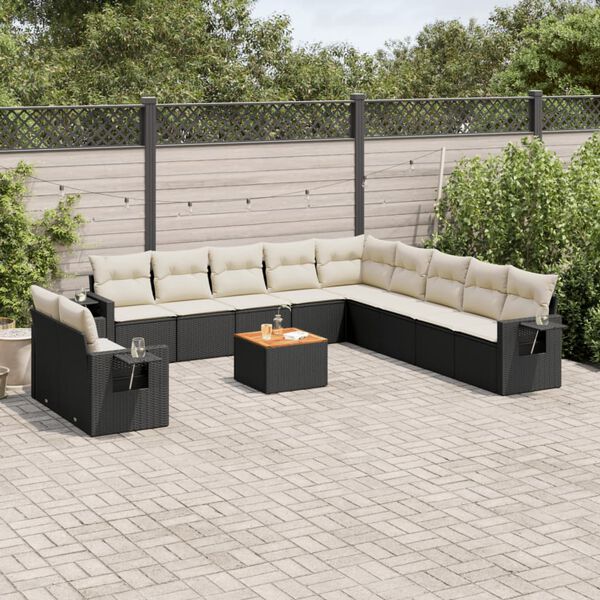 vidaXL 12-delige Loungeset met kussens poly rattan zwart