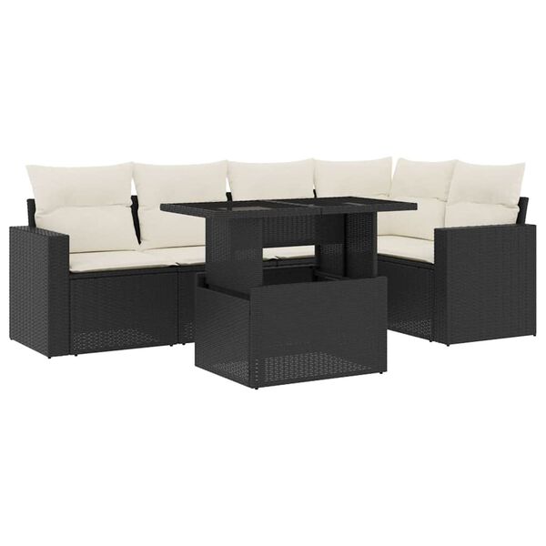 vidaXL 6-delige Loungeset met kussens poly rattan zwart