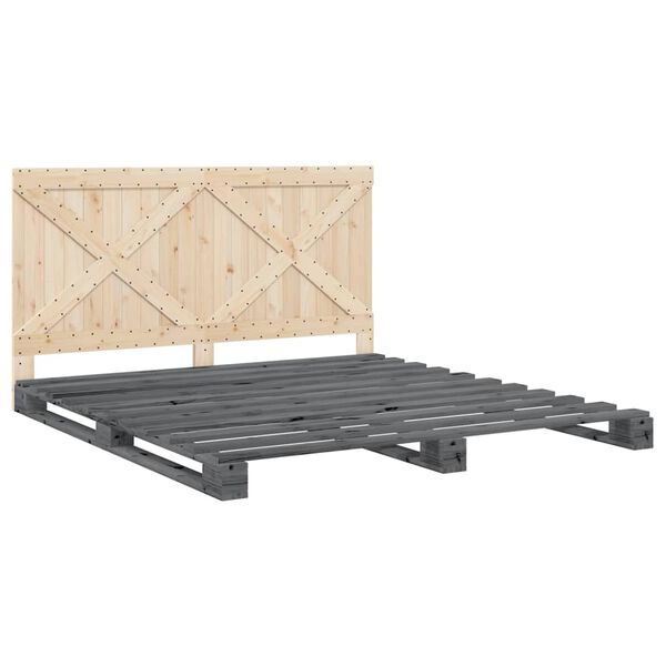 vidaXL Bedframe met hoofdbord massief grenenhout grijs 200x200 cm