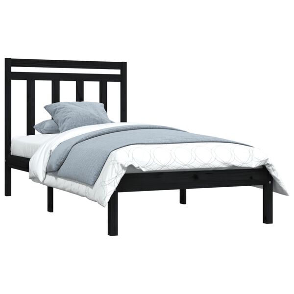 vidaXL Bedframe massief hout zwart 75x190 cm