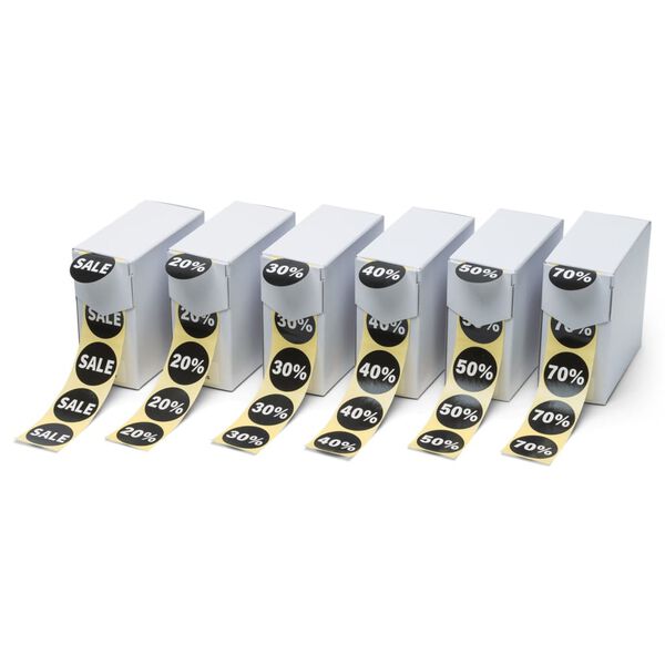 rillprint Kortingsstickers 250 st x 5 rollen zwart en wit