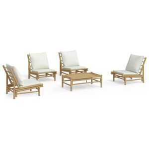 vidaXL 5-delige Loungeset met kussens bamboe cr&egrave;mewit